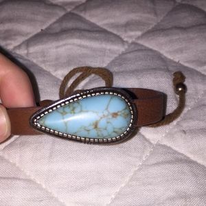 Brown Leather Bracelet with Turquoise Stone